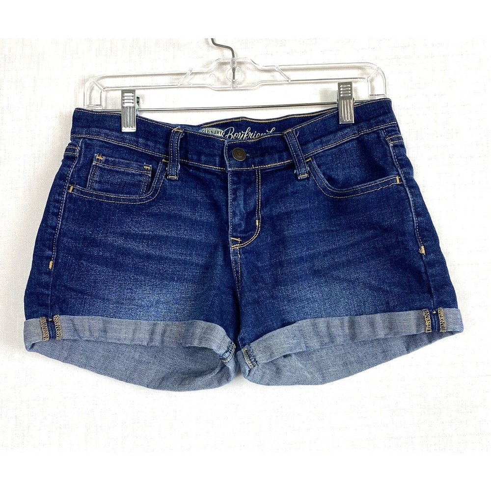Old Navy Jean Shorts Womens 2 Blue Denim Mid Rise Boyfriend Cuffed Medium Wash